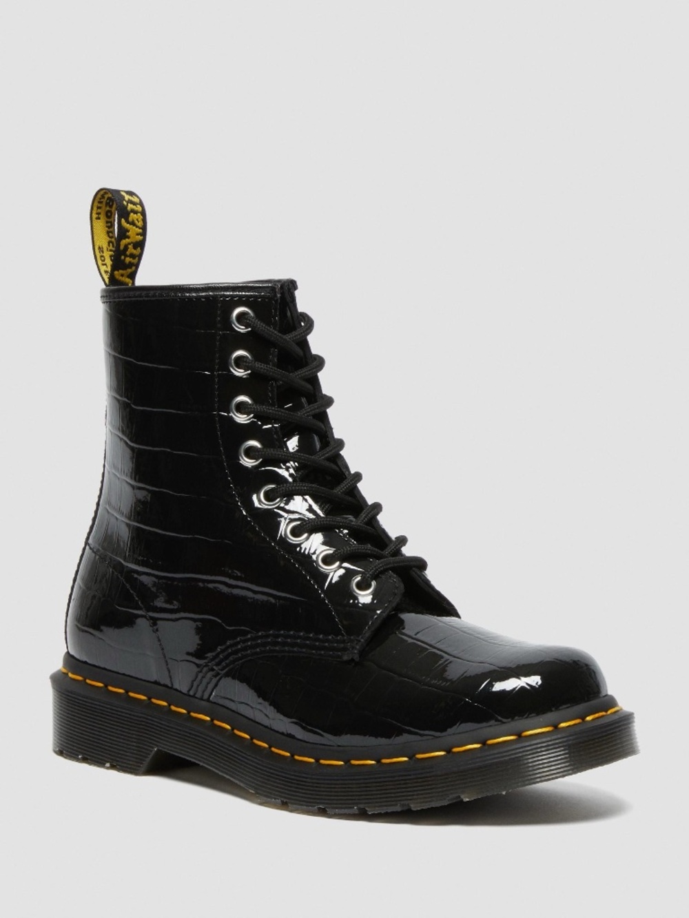 Dr. Martens 1460 W Patent Croc Embossed Leather Combat Boots Black US 8